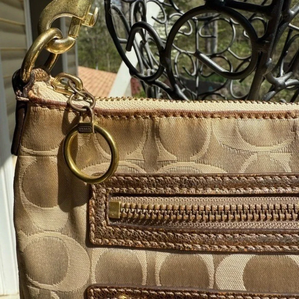 Coach Poppy Signature C Khaki Metallic Gold Shoulder Bag 18635